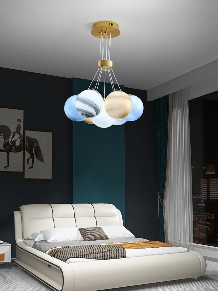 lustre sphérique planète led moderne réglable en hauteur pour décoration - vue 4 sur 19