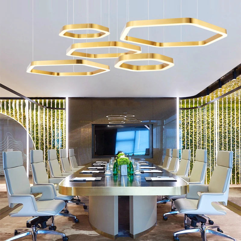Hexagone Design Led Lustre Moderne De Luxe En Acier Inoxydable Lampe Salon Suspension Luminaire Décor À La Maison Escalier Plafond Lustre - vue 4 sur 14
