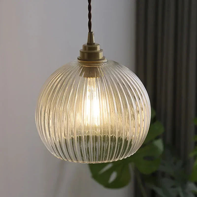 lustre rétro en verre et cuivre pour décoration intérieure - vue 4 sur 9