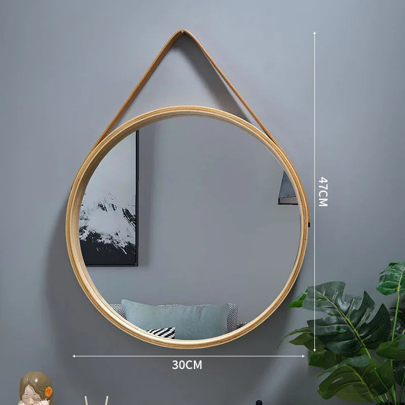 miroir rond mural en bois épais pour maquillage - vue 7 sur 9
