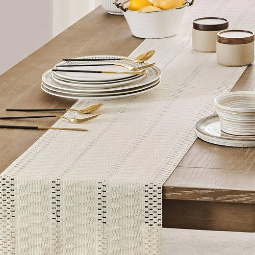 Chemin de table macramé ivoire bohème tissé salon