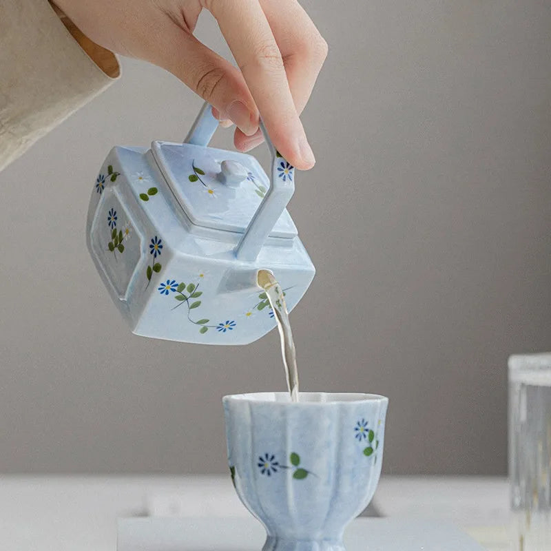 Théière marguerite peinte main porcelaine filtre kung fu