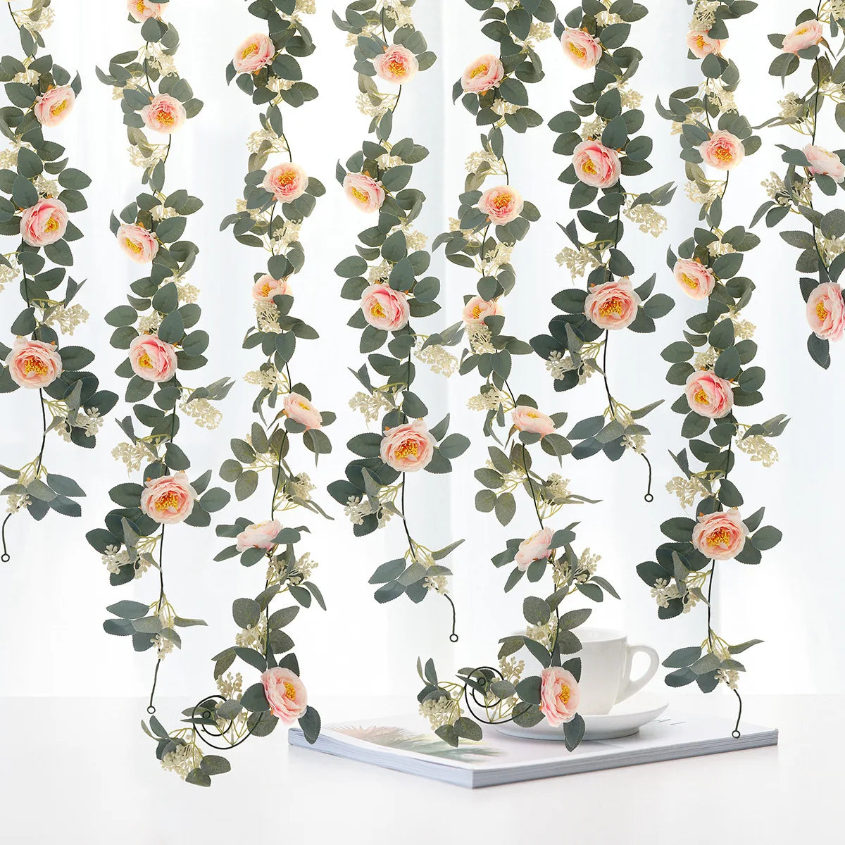 soie simulation rose fausse fleur vignes décoratives artificielles - vue 5 sur 11