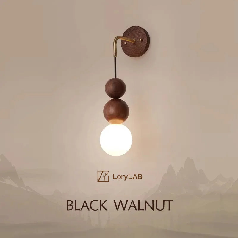 Walnut Wood Brass Gradient Glass Wall Light, Wall Sconce for Bedroom, Bedside, Living, Dining Room, Corridor aisle - vue 2 sur 8