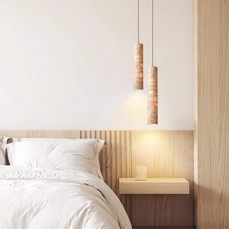 Suspension cylindrique LED en style marbre design - vue 4 sur 7