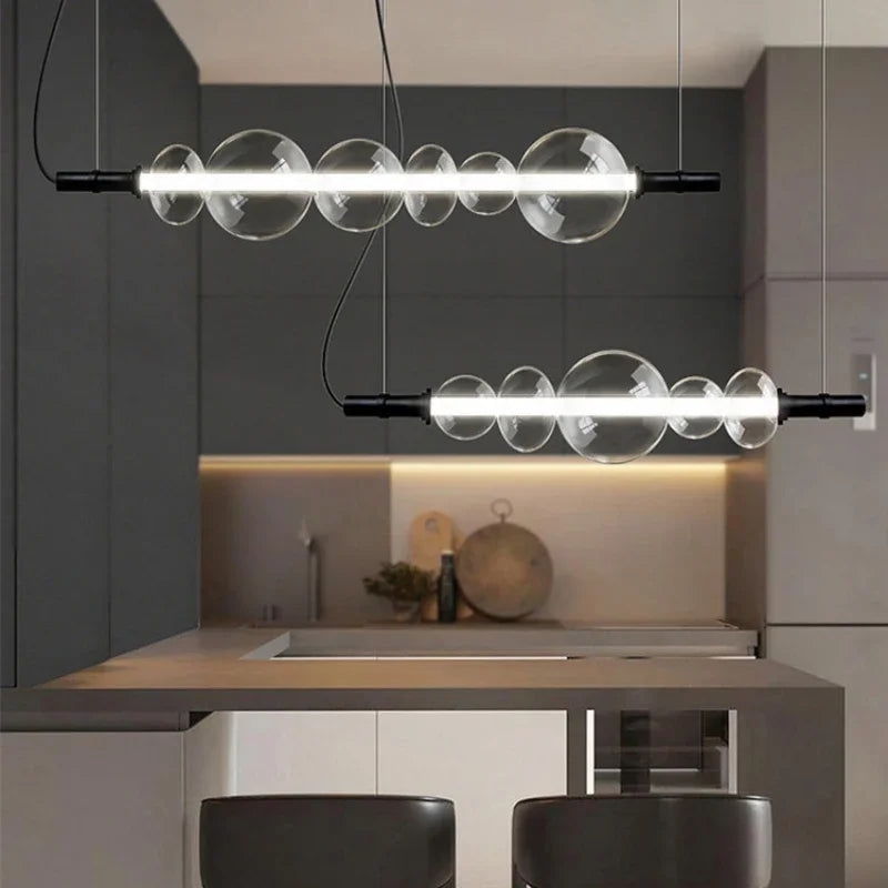 lustre moderne en bande de verre avec lumière led pour décoration maison - vue 4 sur 9