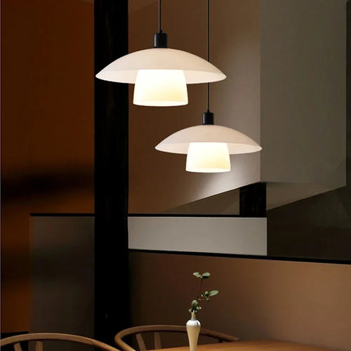 Lamp Glass Pendant Light,with Handblown White Art Glass Shade Adjustable Cord Black Finish Modern Hanging Pendant Light For Kitc - vue 5 sur 7