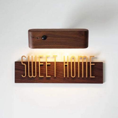 DIY Customizable English alphabet Walnut Wood Retro, Decorative Plaque Charge Inductive Lighting for Entrance Door, commercial - vue 3 sur 6