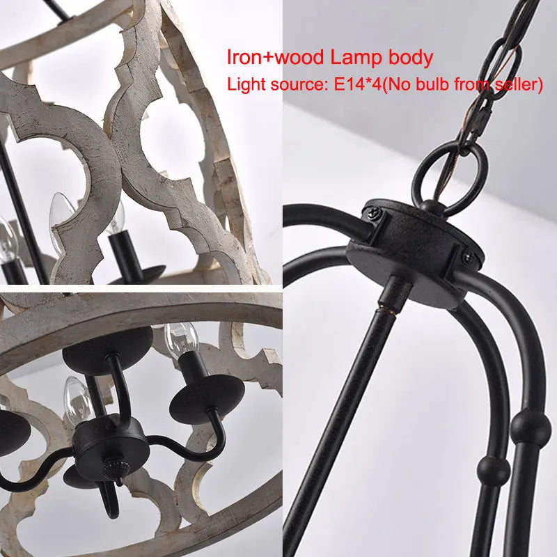 lustre en bois créatif américain rural pour boutiques et restaurants - vue 7 sur 8