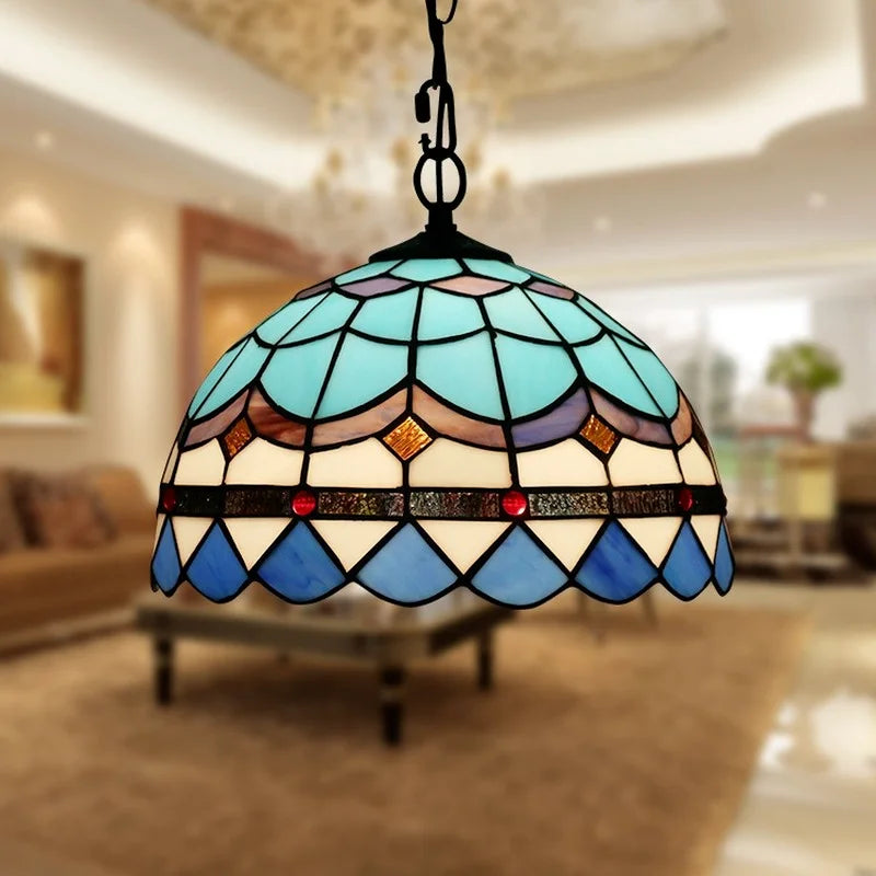lustre rétro tiffany en verre teinté style industriel pour intérieur - vue 3 sur 11