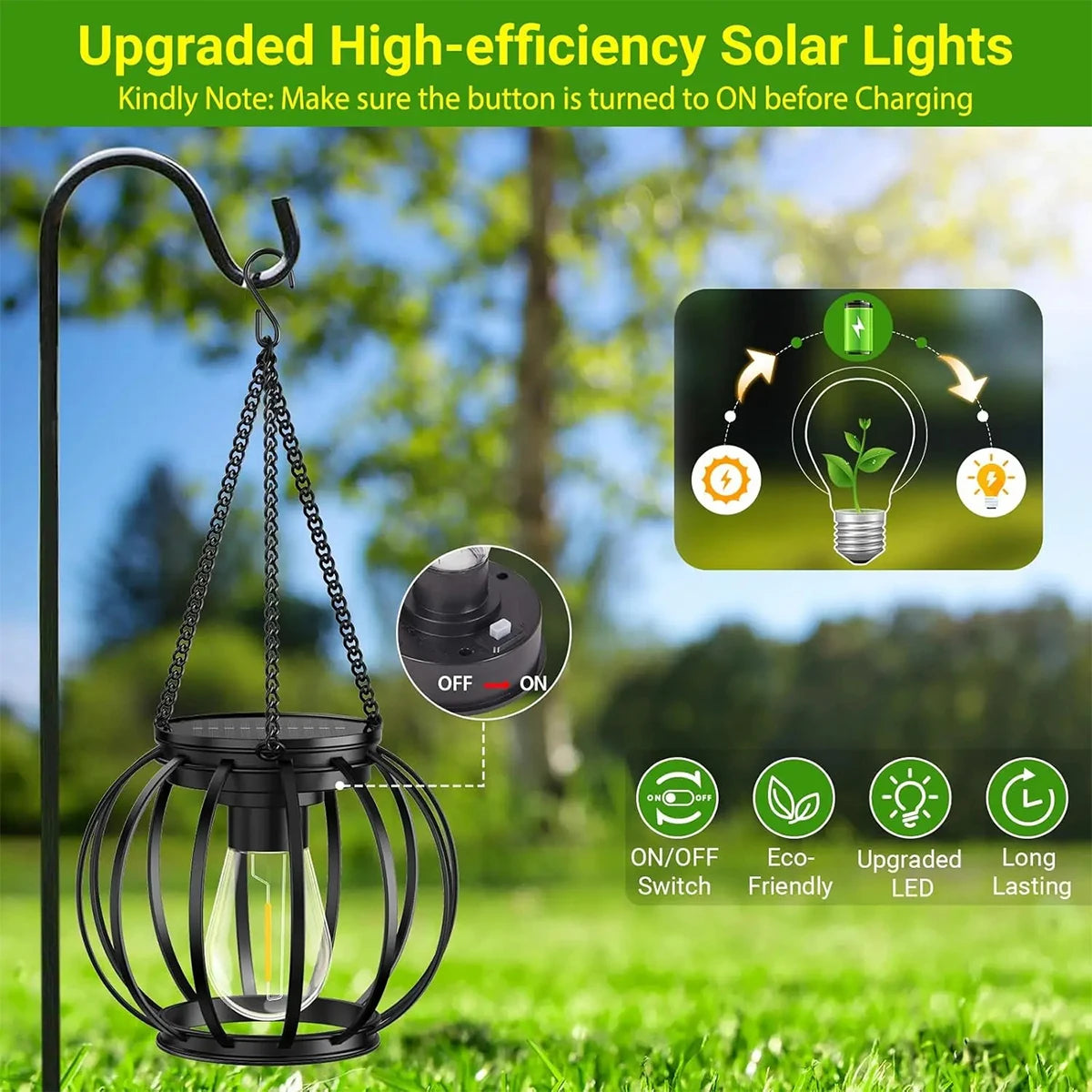 lanterne solaire à led avec capteur lumière pour jardin extérieur - vue 8 sur 9