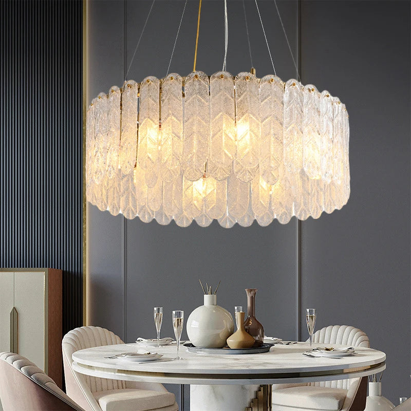 lustre nordique moderne en verre led avec suspension en cristal - vue 2 sur 8