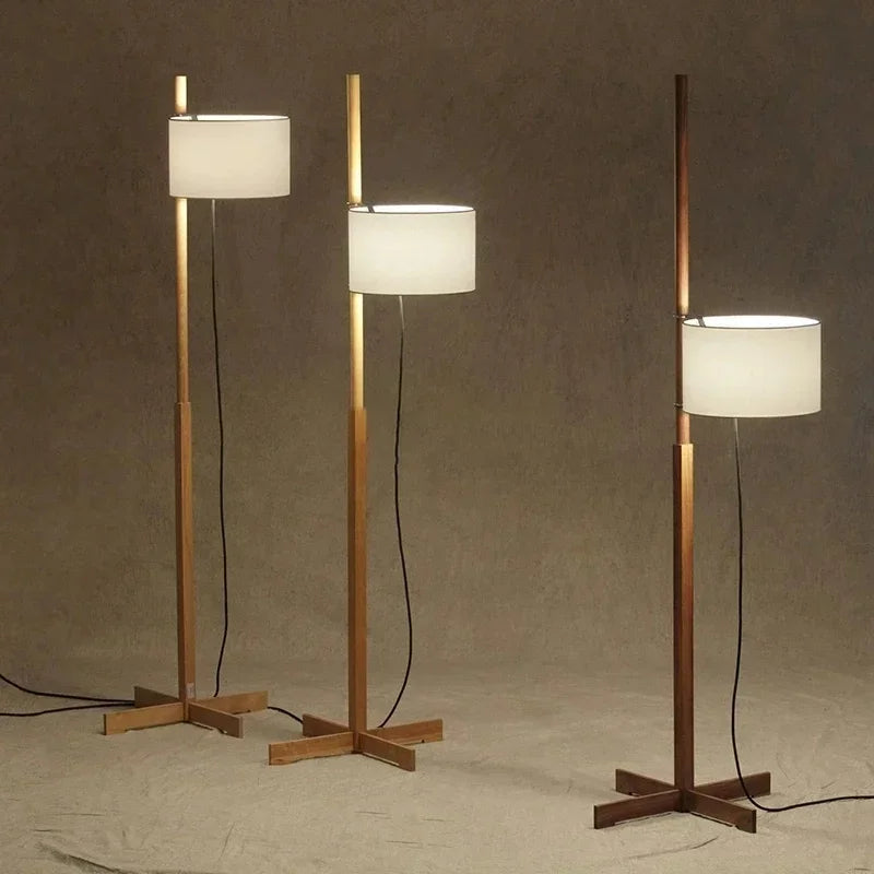 lampe de sol en bois massif abat-jour tissu nordique décoration intérieure