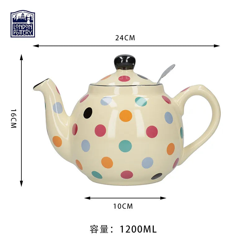 Théière london pottery motif pois céramique style anglais