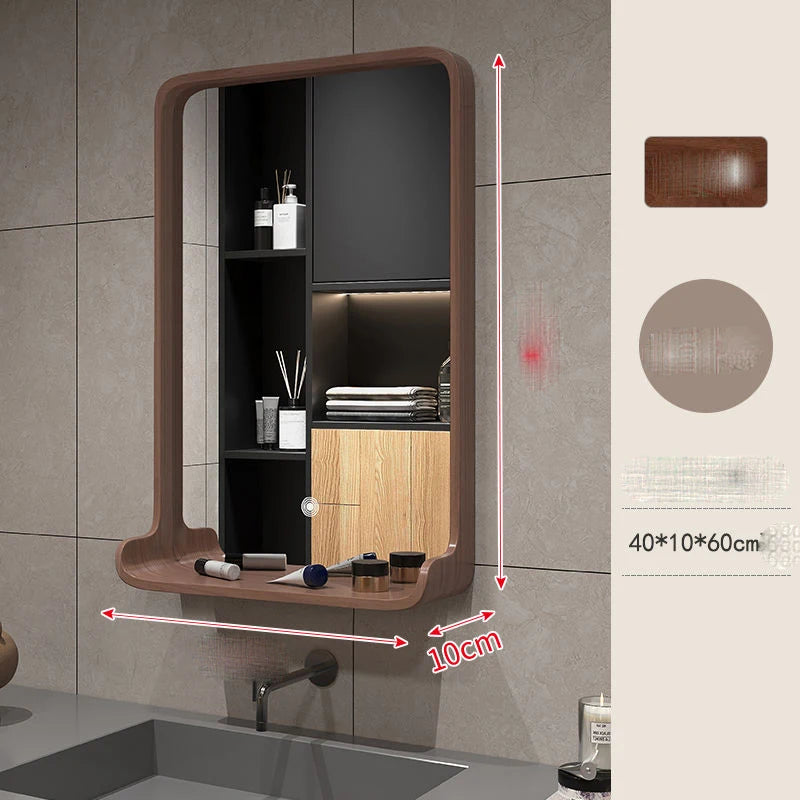 miroir nordique en bois massif pour salle de bain suspendu - vue 10 sur 12