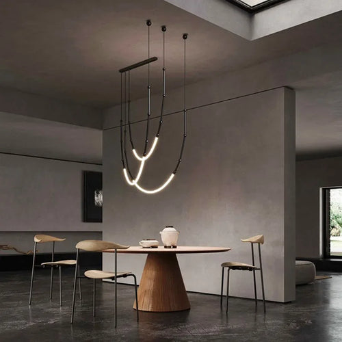 Italian New Restaurant LED Chandelier Modern Villa Living Room Creative Hanging Lamp Simple Line Lights Duplex Floor Chandeliers - vue 6 sur 16