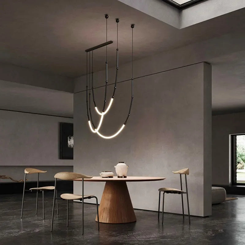 Italian New Restaurant LED Chandelier Modern Villa Living Room Creative Hanging Lamp Simple Line Lights Duplex Floor Chandeliers - vue 5 sur 16