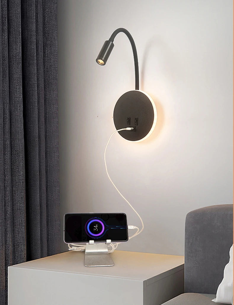 applique murale led moderne avec ports usb et interrupteur - vue 3 sur 22