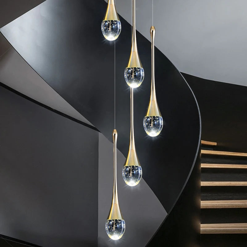 2024 Teardrop LED chandelier staircase luxury corridor long spiral crystal lamp modern home decorative chandelier fixtures - vue 6 sur 15