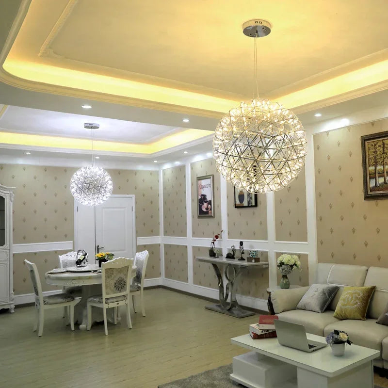 lustre suspension loft en acier inoxydable led spark ball