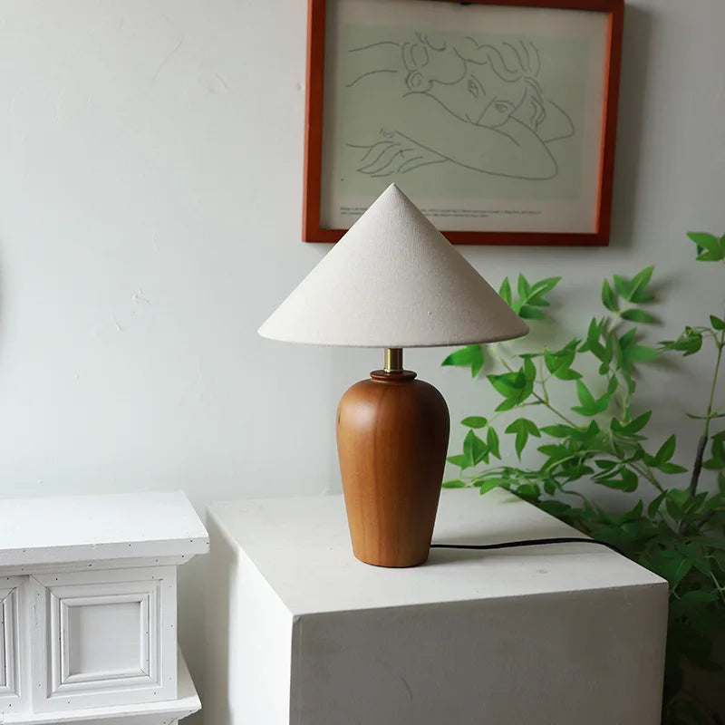 Vintage Table Lamp Desk Light with Wood Stand Fabric Shade - vue 3 sur 8