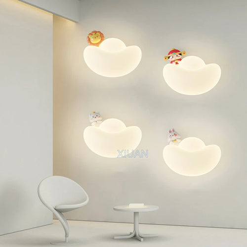 applique murale créative pour enfants thème dessin animé chat et lapin