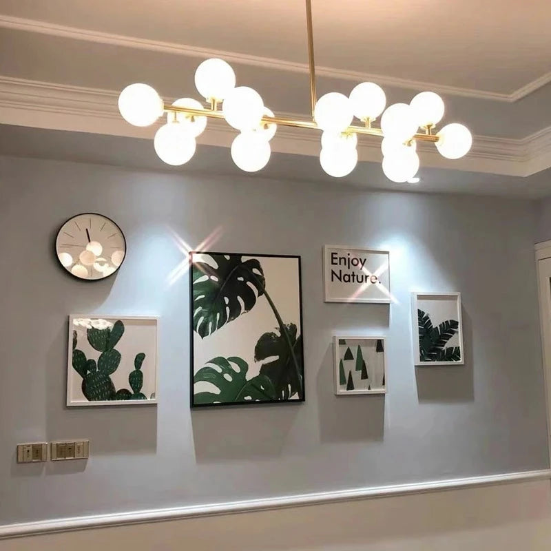 Nordique LED ronde lustre boule de verre or noir suspension lampe restaurant cuisine salon anneau décor à la maison luminaires