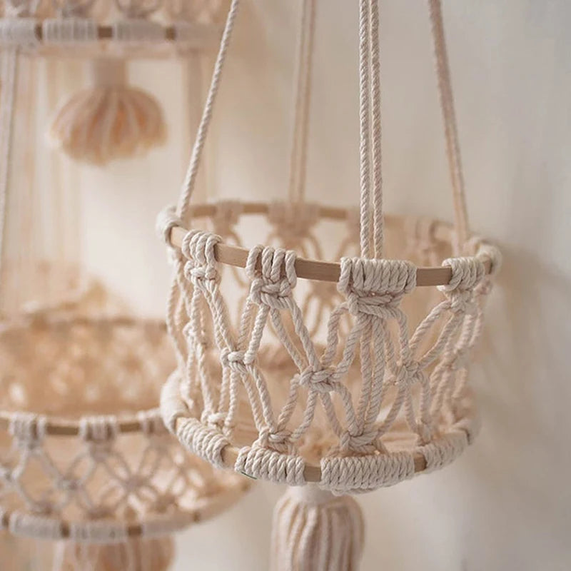 panier suspendu en macramé pour plantes et fruits décoratif - vue 7 sur 10