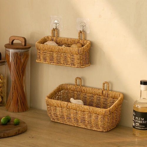 panier en osier mural organisateur de rangement tissé pour légumes - vue 3 sur 16