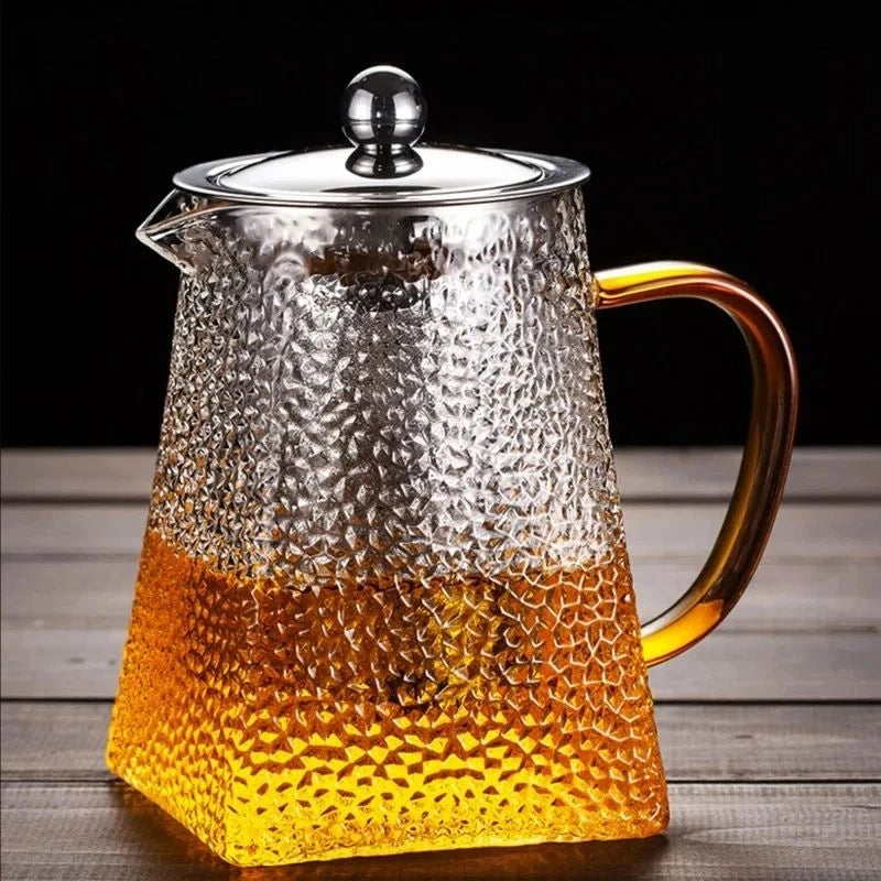 theiere verre martelee avec filtre inox resistante chaleur