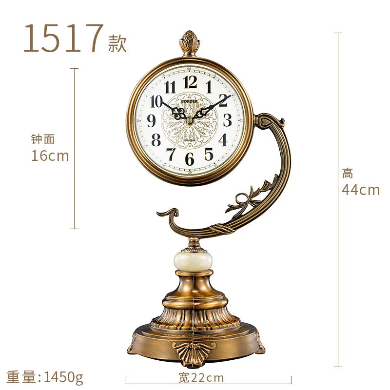horloge de table européenne en métal plaqué cuivre élégant design luxe - vue 13 sur 18