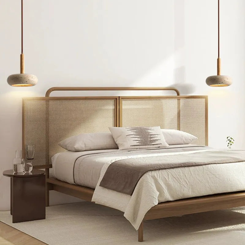 Suspension LED en pierre et bois moderne chevet japonais - vue 5 sur 7