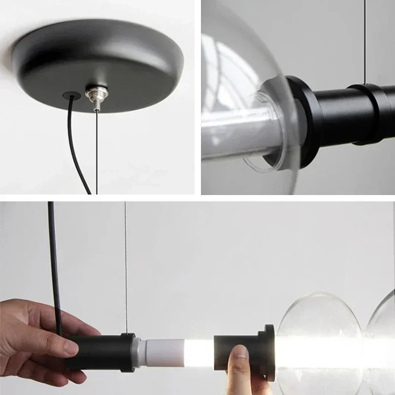 lustre suspendu en verre avec lumières led pour décoration moderne - vue 7 sur 9