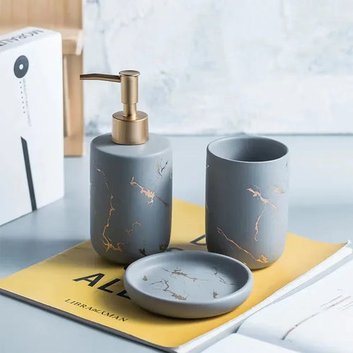 bouteilles en céramique pour savon shampooing et gel douche - vue 5 sur 14