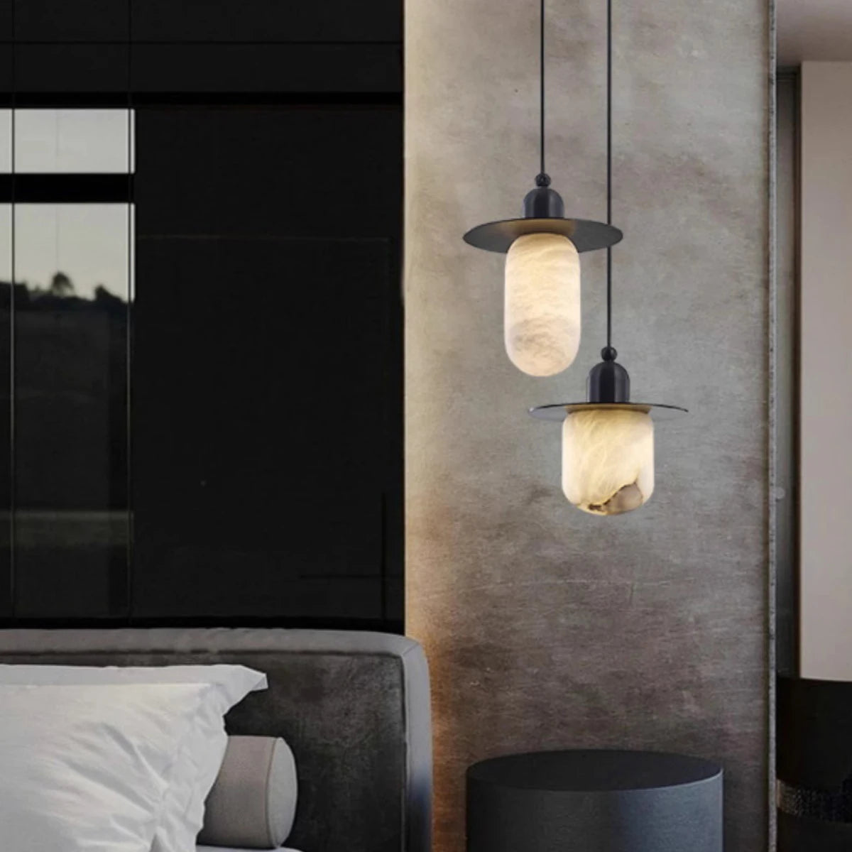 Lustre design de luxe en marbre naturel et laiton - vue 4 sur 16