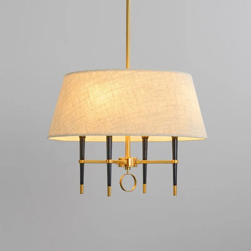 brun clair couverture en tissu circulaire suspension lampe salon chambre lustres cuivre suspension lampe de style chinois plafonnier