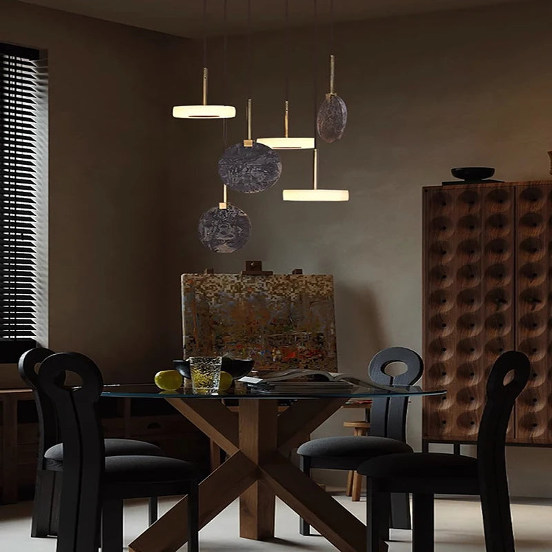 plafonnier en marbre et bois design moderne pour éclairage élégant - vue 4 sur 11
