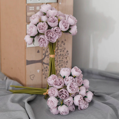bouquet de 27 roses et pivoines artificielles en soie décoratives - vue 3 sur 12