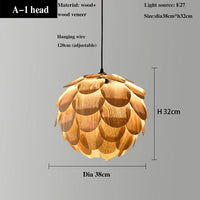 lustre ananas original en placage de bois pour hôtels bars et restaurants
