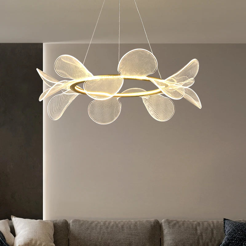 suspension moderne à led avec intensité variable et anneau doré - vue 4 sur 10