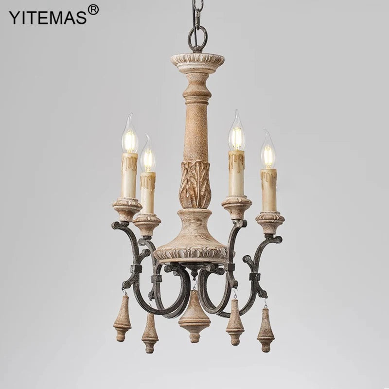 Lustre en bois rétro 4 lumières dans l'entrée chambre 6 lumières lustre français Style Vintage pour salon Foyer lampe à manger