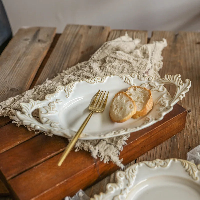 Assiette céramique rétro style français pour pâtes dessert - vue 3 sur 7
