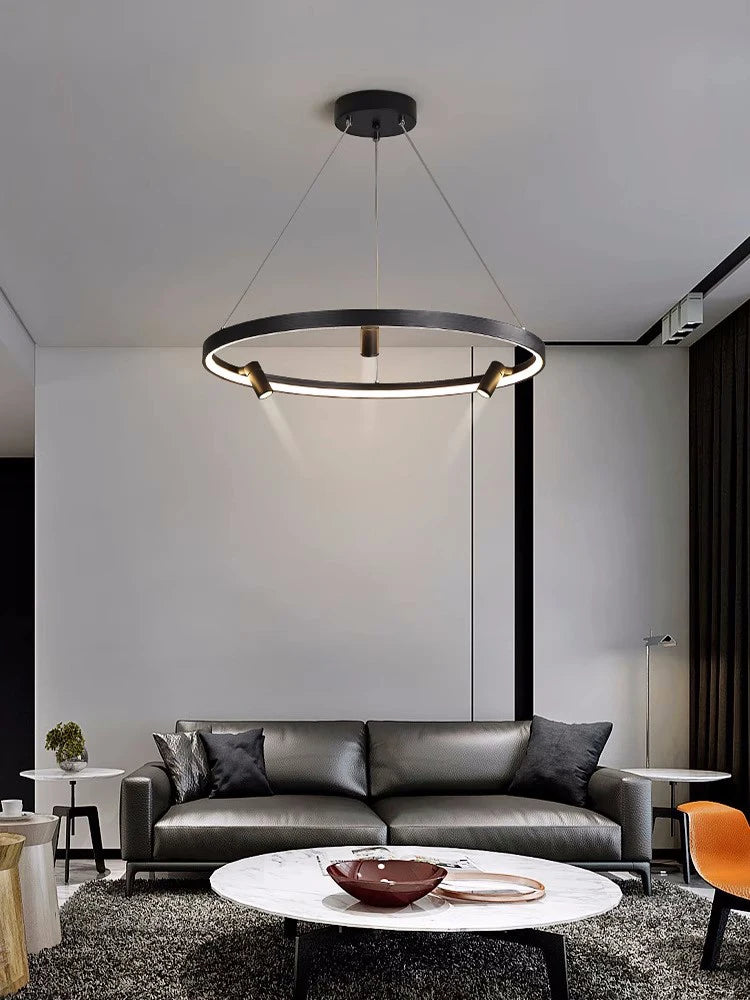 suspension LED en forme de cercle style nordique moderne - vue 6 sur 9