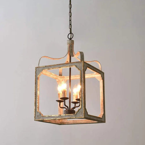 lustre rétro en bois massif style rural français américain - vue 5 sur 6