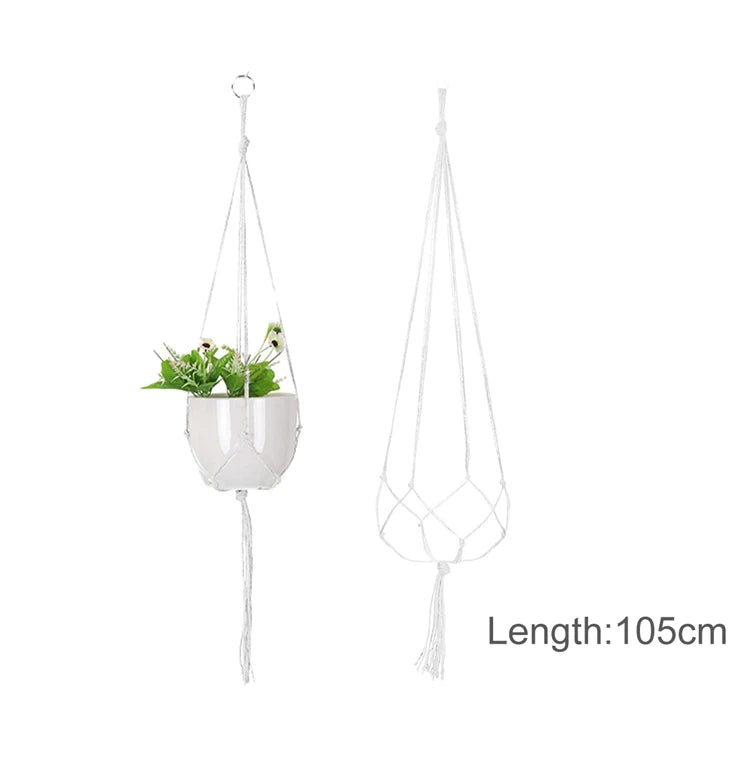 paniers suspendus en macramé pour plantes décoratives à accrocher - vue 11 sur 19