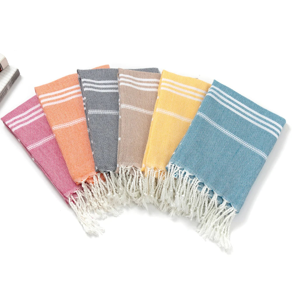 serviette de plage turque coton rayures franges rapide - vue 4 sur 7