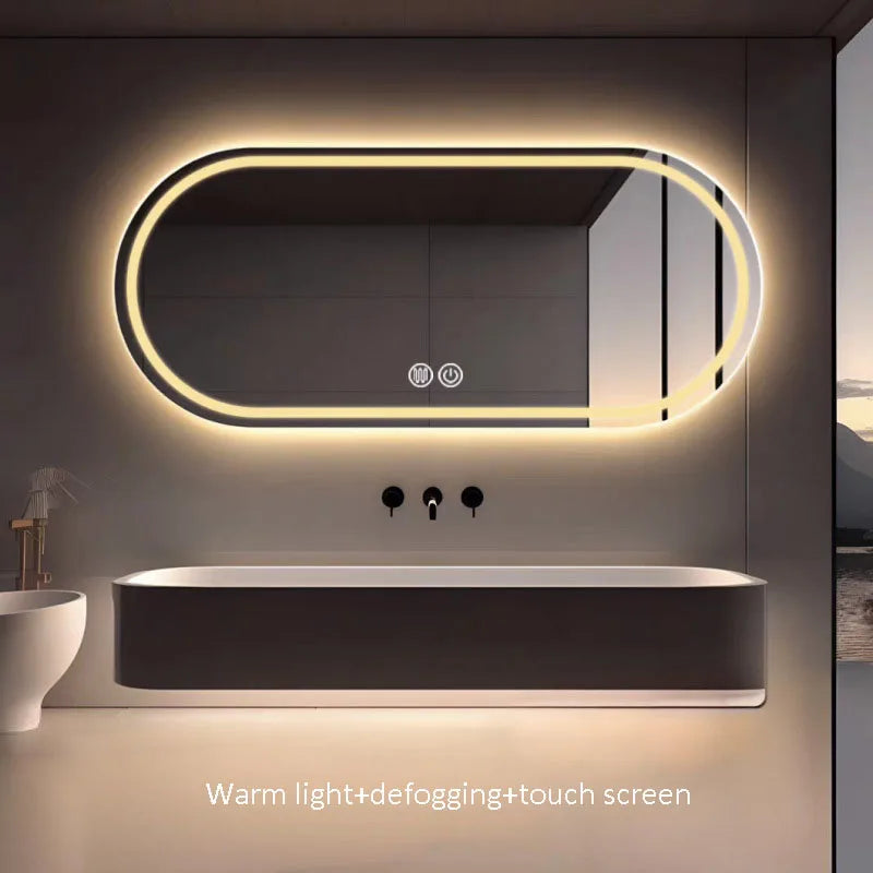 miroir intelligent elliptique lumineux anti-buée trois couleurs mural - vue 12 sur 18