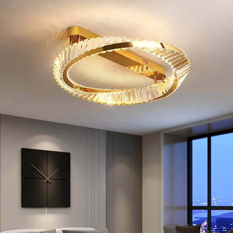 Plafonnier design doré moderne avec cristal