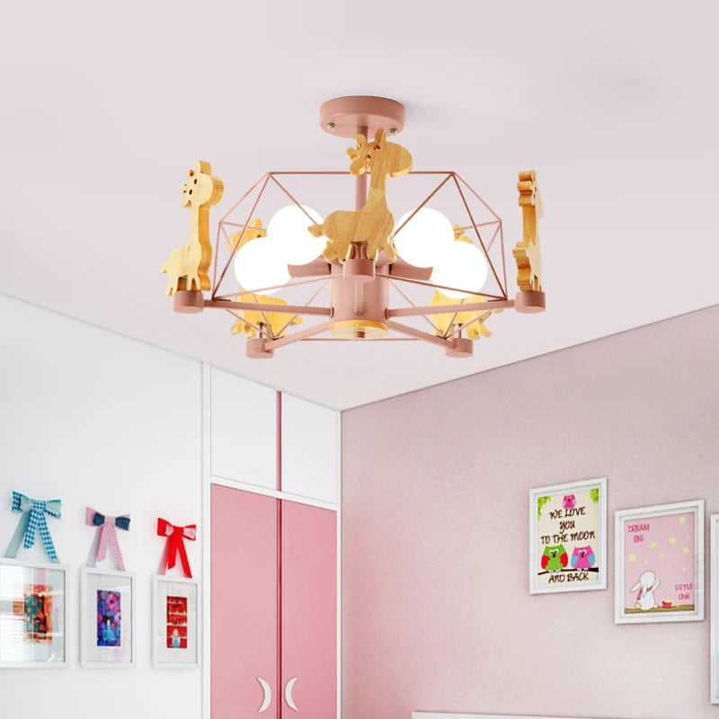 lustre en bois nordique lampe animal pour chambre enfant - vue 3 sur 9