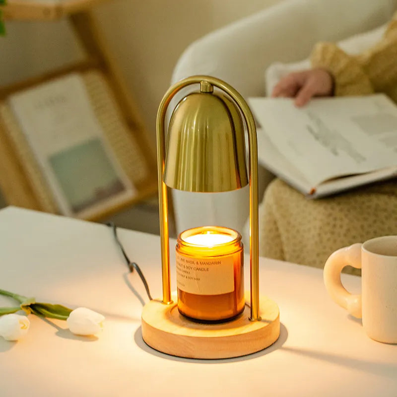 lampe décorative ambiance chauffe-bougie led aromathérapie cire fondue cloche dorée - vue 3 sur 6